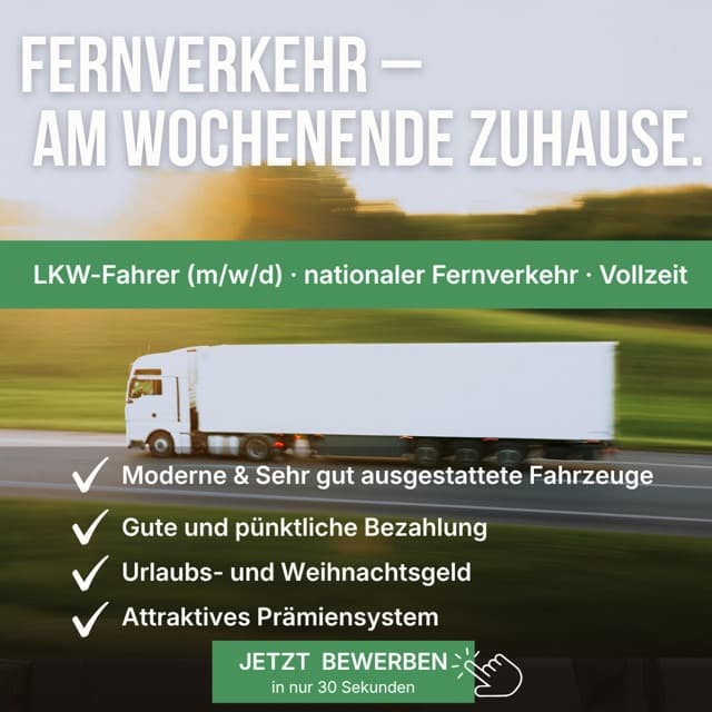 Beispielanzeige für eine LKW-Fahrer-Stelle im Fernverkehr